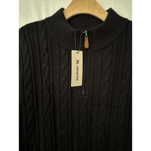 Men's Quarter Zip Pullover Sweater Cable Knit Casual 2XL Black Jmierr NWT